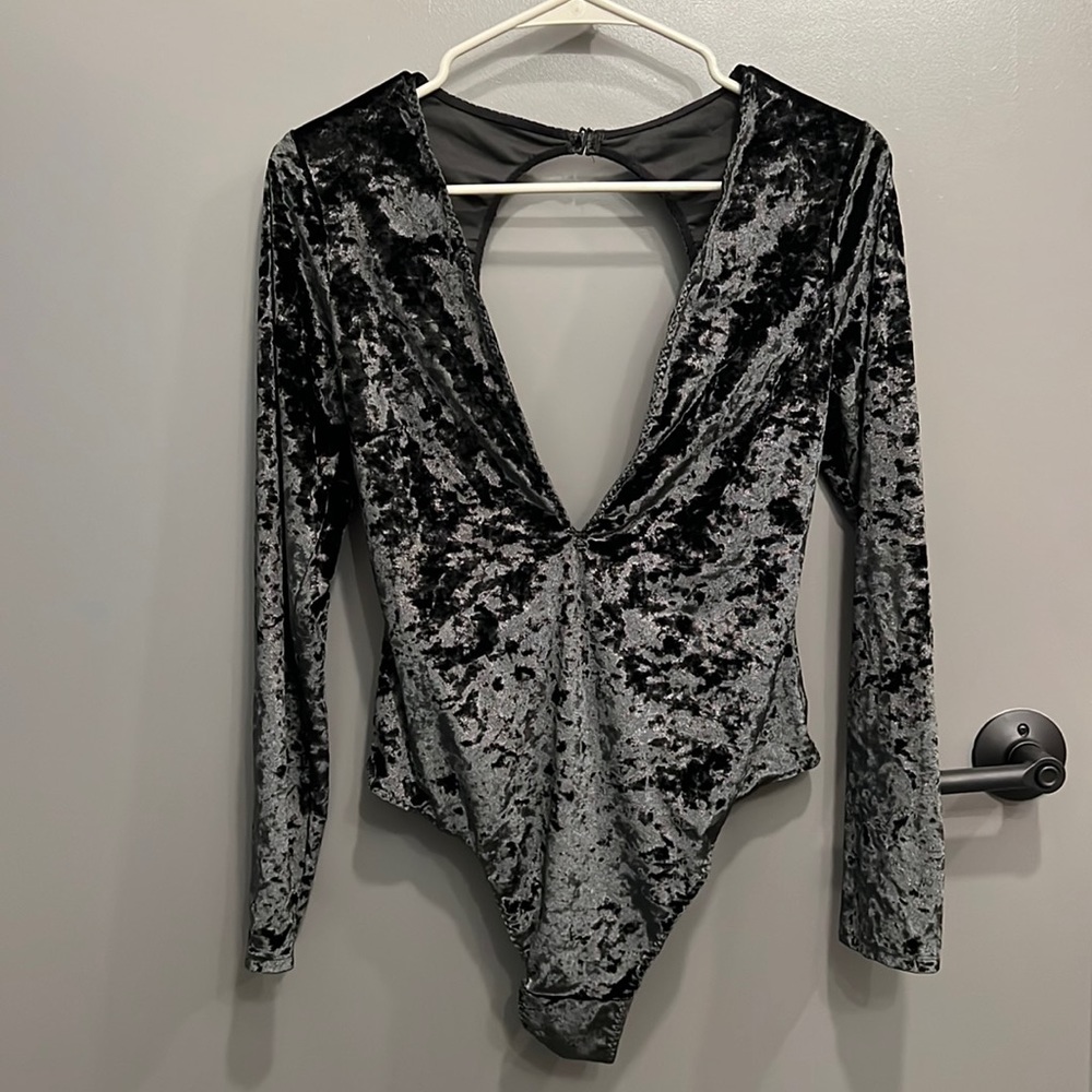 Velvet Plunge V-Neck Backless Bodysuit